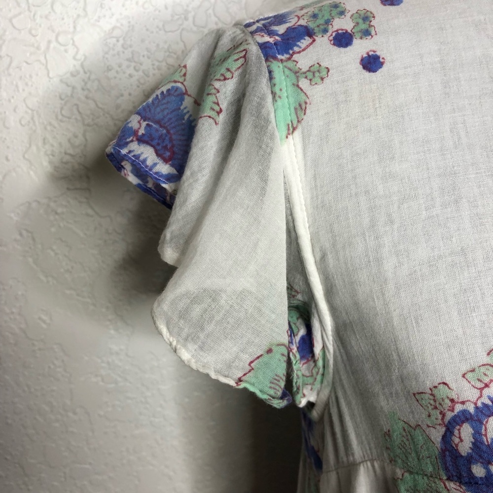 Oliphant Portofino white blue floral button front ruffle trim maxi dress Small - Picture 8 of 16